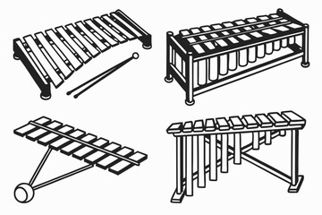 set of Xylophone silhouette vector illustration