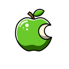Green apples are bitten on the right with a white background, the design of the illustrator vector