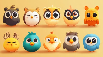 Fototapeta premium Cute cartoon animal characters, various species, adorable and friendly expressions.