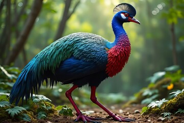 Obraz premium Vibrant Colorful Bird in Lush Forest Habitat