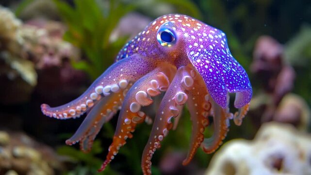 Vibrant Purple and Orange Spotted Bobtail Squid Close-Up
