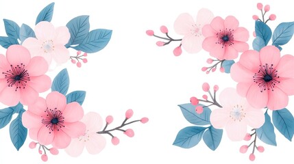 Vibrant Spring Blooms Surrounding a Whimsical Watercolor Scene, A delightful display of colorful flowers enhances a charming artistic landscape filled with life and warmth