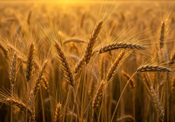 Fototapeta premium Close-Up of Wheat Growing in Sunny Field Under Bright Sunlight