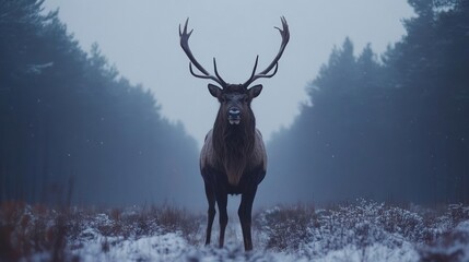 A majestic deer standing in a forest clearing.