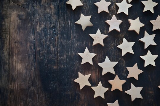 Wooden Stars on Dark Wood Background