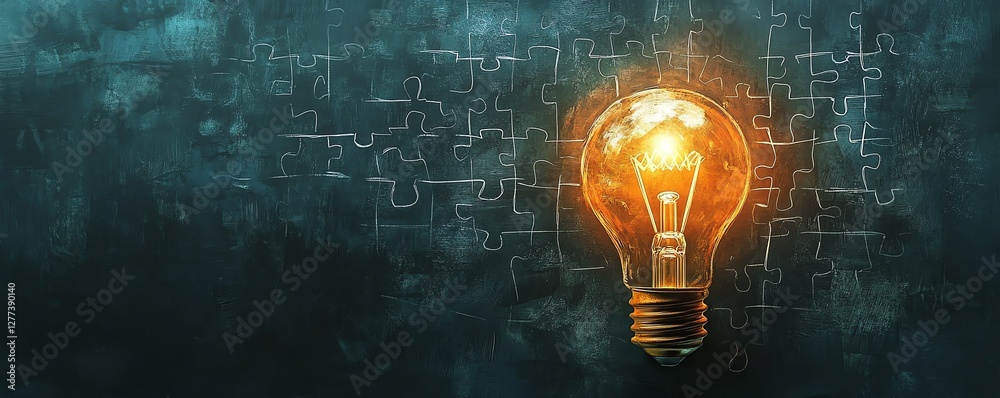Poster a blackboard with a chalkdrawn puzzle forming into a glowing light bulb, symbolizing problemsolving,