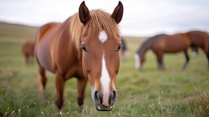 Fototapeta premium Horses roam freely under the expansive sky of Austurland, Iceland