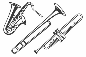 set of Trombone silhouette vector illustration