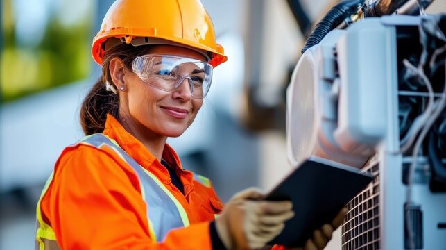 Professional engineer assesses HVAC systems on rooftop construction site