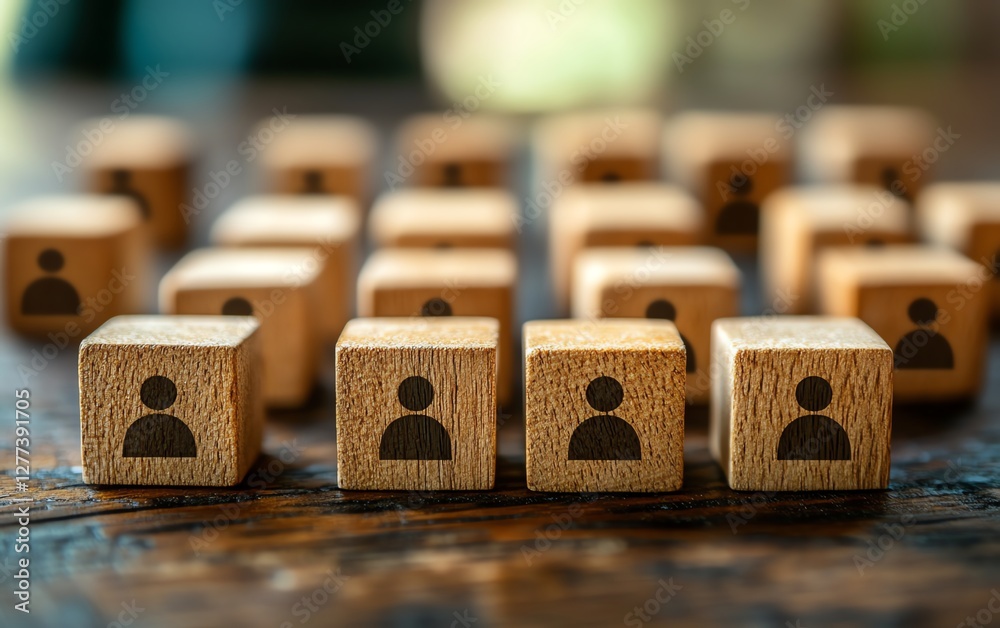 Aufkleber a highangle view of wooden cubes with people icons on a table, symbolizing team communication, organ