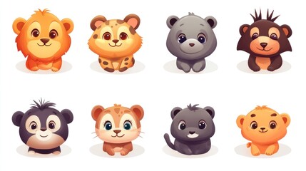 Cute cartoon animal cubs in various poses.