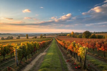 Fototapeta premium Sunset over Autumn Vineyard
