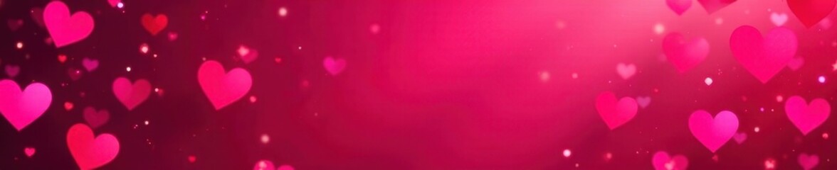 Vibrant neon pink hearts, red background, confetti , sparkle, art