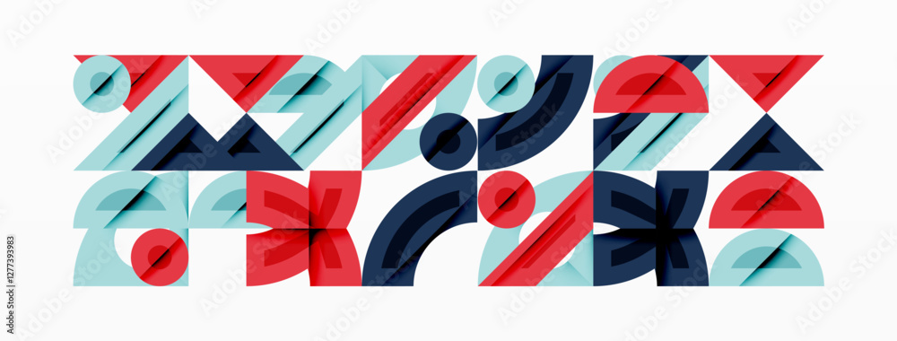 Aufkleber Abstract geometric background with shapes, featuring circular and rounded elements. Bold contrast, smooth gradients, dynamic composition, futuristic style