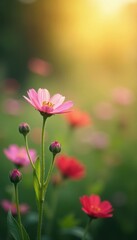 Blurred wildflowers, soft focus, natural bokeh, backdrop, picture