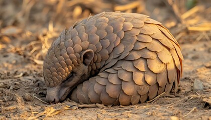 Obraz premium Serene Pangolin Resting on Earth Surrounded by Natural Habitat