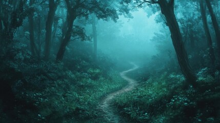Fototapeta premium Mystical Forest Path Winding Through Misty Woods