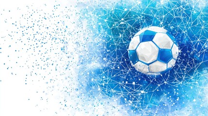 Naklejka premium Soccer ball, abstract network background, digital art, graphic design, possible use for sports poster, website graphic