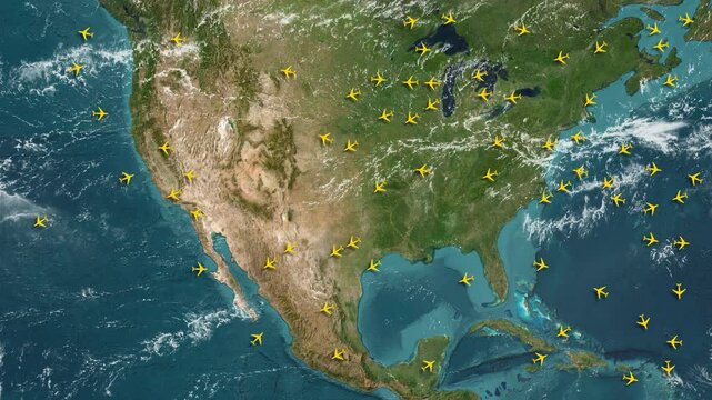 Airplane traffic over the United States.