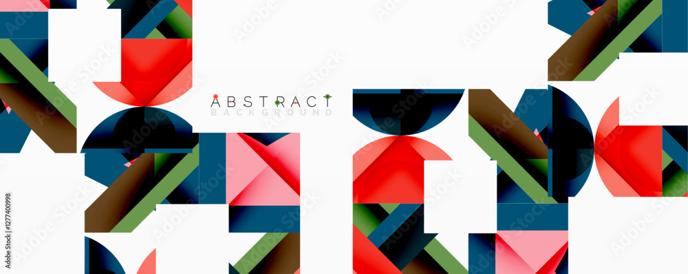 Poster Abstract geometric composition with interlocking circular and angular shapes, featuring smooth gradients and sharp contrasts on a white background
