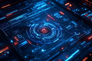 Obraz premium Futuristic Tech Interface, Blue and Orange HUD