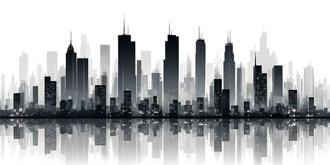 Fototapeta premium Monochrome Cityscape Reflection, A Symphony of Urban Silhouettes