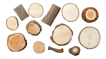 A collection of wood pieces, including a log, a piece of wood