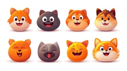 Cute cartoon animal faces in a row.