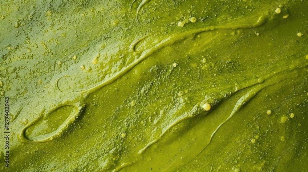 Poster a vibrant green abstract texture with smooth waves and bubbles, creating a sense of depth and fluidi