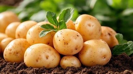 Harvesting fresh organic yellow potatoes from the rich soil