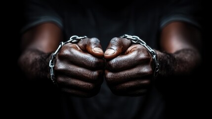 Criminal handcuffed in monochrome depicting confinement and silence