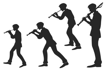 set of Flute man silhouette vector illustration