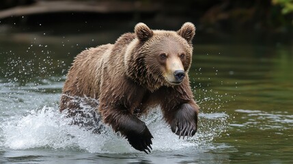 Obraz premium Grizzly Bear in Motion: A Stunning Wildlife Capture