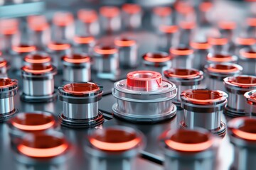 Futuristic Array of Metal Cylinders with Red Illumination a High Tech Industrial Scene