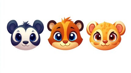 Obraz premium Cute cartoon animal faces, panda, squirrel, and leopard.
