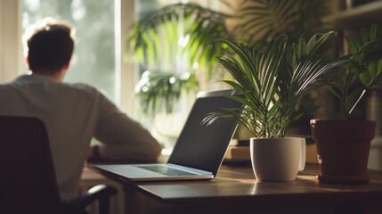 Chronic back pain due to desk work. Featuring visible strain and discomfort