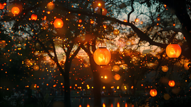 Sunset photography of a magical lantern festival a cultural celebration outdoors