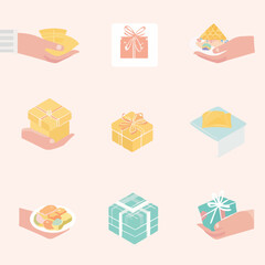 Icon Set of Eid Gifts and Celebration Symbols, Eid ul Fitr