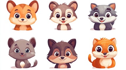 Cute cartoon animal faces, various breeds.