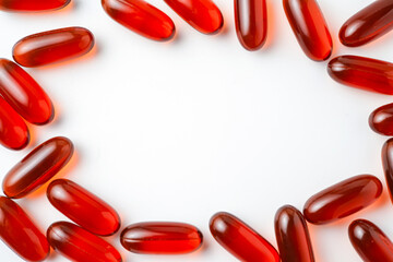 Fish oil capsules with omega 3, omega 9, vitamin D, vitamin E, Cod liver oil, evening primrose oil, borage