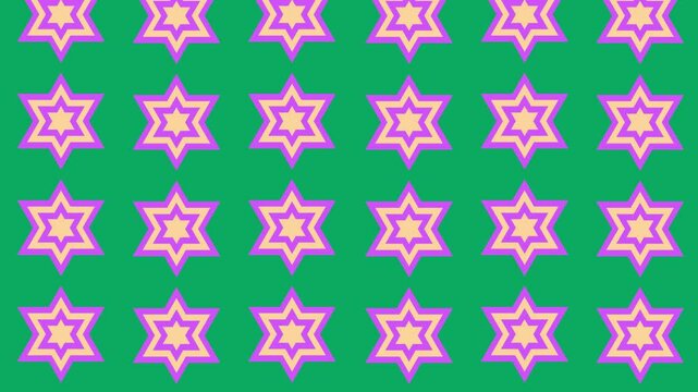 A 2D motion graphic of colorful hexagram shape in front of color backdrop
