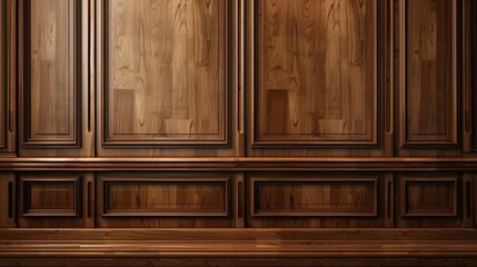 A rich, wooden wall with intricate paneling, showcasing warm tones and a polished finish, creating an elegant and timeless ambiance.