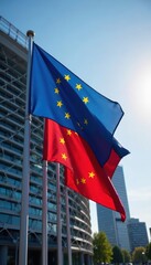 Flags of Europe wave outside the EU Parliament , European Union, EU