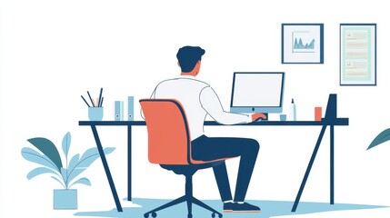 Chronic back pain experienced by an office worker sitting at a desk, adjusting posture. Featuring discomfort and prevention