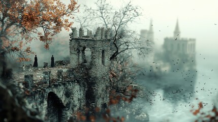 Mysterious Figures at the Ruins of an Ancient Castle