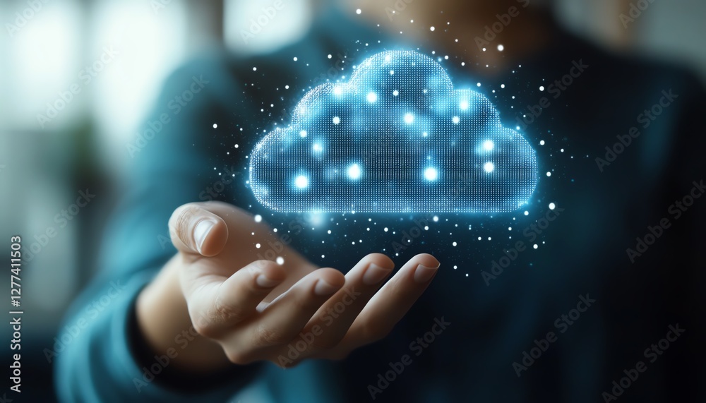Aufkleber Entrepreneur accessing cloud application with touch gesture, digital technology solutions for business, modern tech workspace