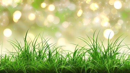 Green grass with bokeh lights, spring, nature background, for wallpaper