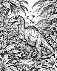 Prehistoric triceratops dinosaur coloring, playful page book drawing monster, whimsical doodle print predator outline, cute cartoon ancient, wild creature funny 