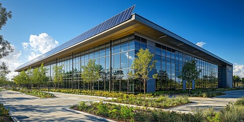 Obraz premium Sustainable Office Building with Solar Integration