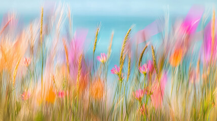 Colorful grasses and flowers in the dunes, generative AI